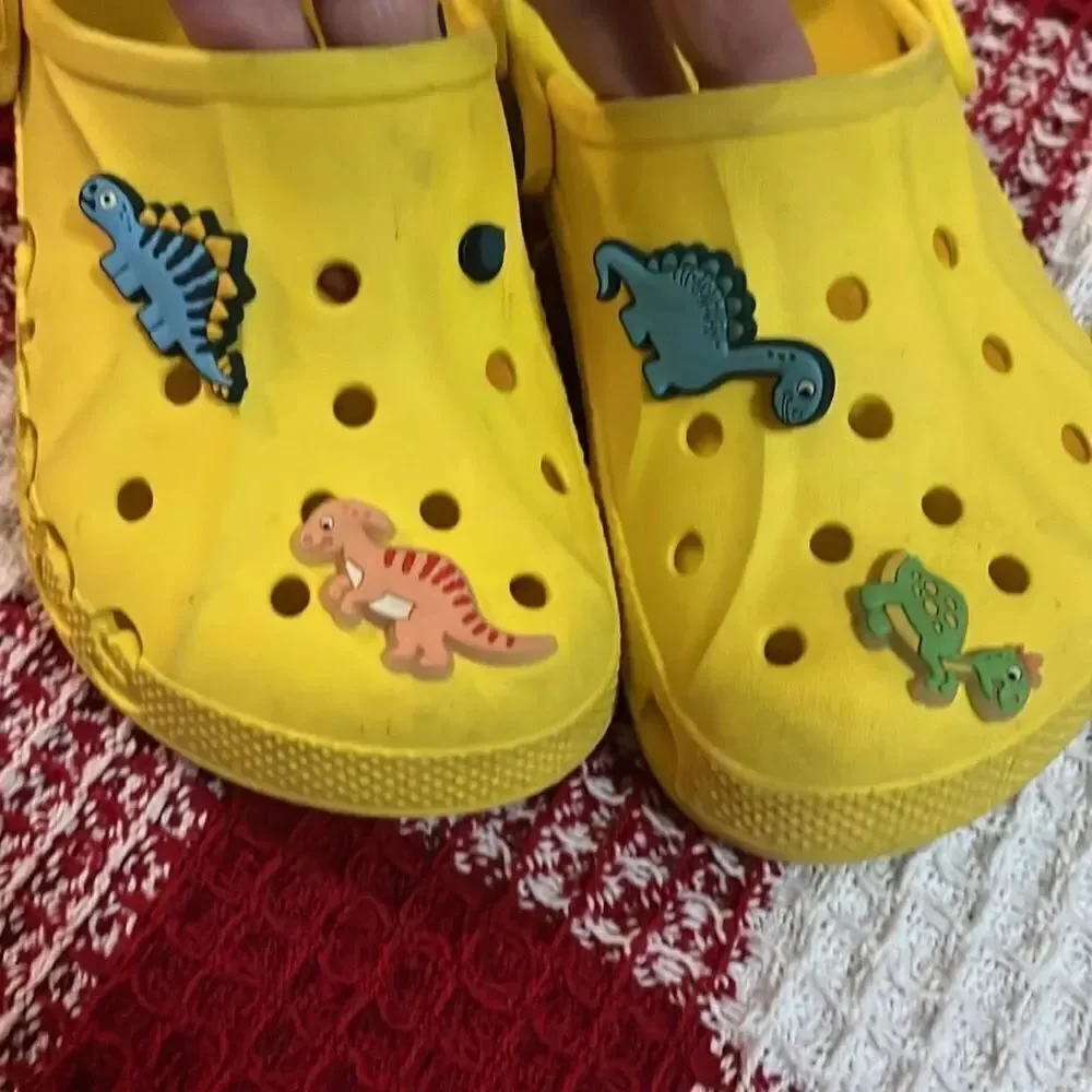 Yellow Kids Clogs with Dinosaur Charms